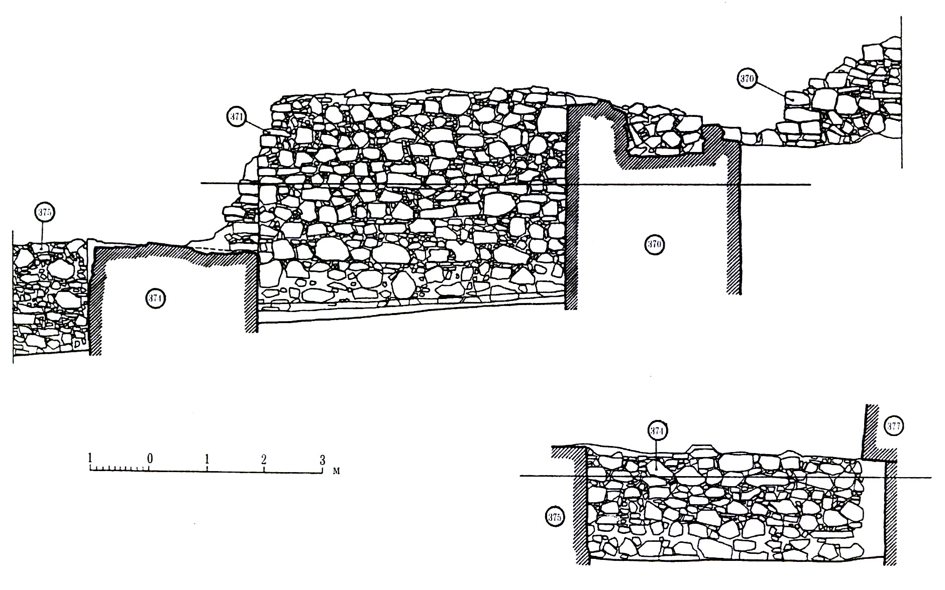 Рис. 3. Фасировка юго-западной стены башни Орта-Куле и примыкающих кладок крепостных стен.