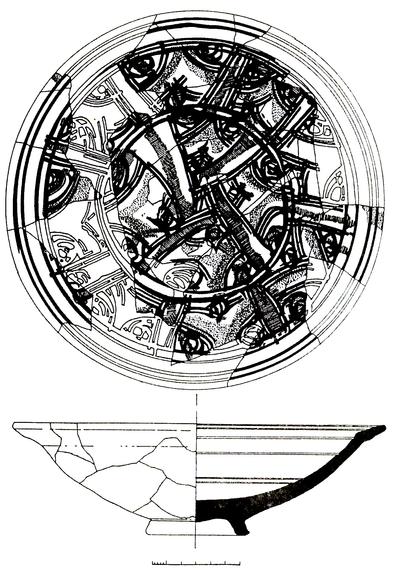 Рис. 28. Красноглиняное поливное блюдо из слоя пожара 1475 г. башни Орта-Куле.