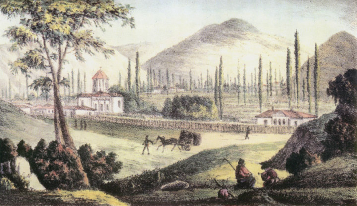 Рис. №18. "Судакская долина". А. Фадзарди, с натуры. Боккачини, на камне. Литография А. Брауна.
